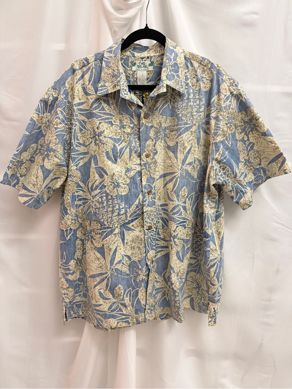 Two Palms Hawaiian Shirt Reverse Cotton Pineapple Tropical Print